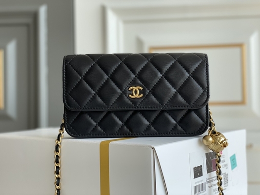 Cartera negra de los bolsos del embrague del WOC de Mini Coco Chanel en una cadena CF20