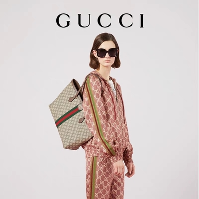 Señoras arregladas de cuero del GG de Gucci Ophidia Tote White Medium de la lona