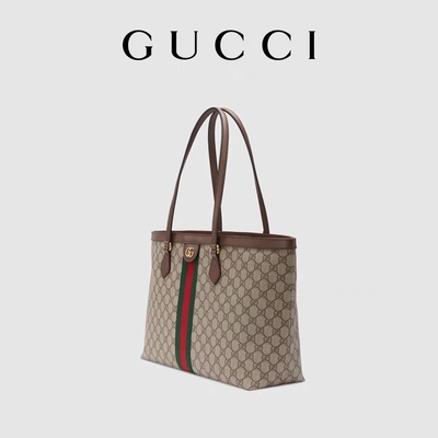 Señoras arregladas de cuero del GG de Gucci Ophidia Tote White Medium de la lona