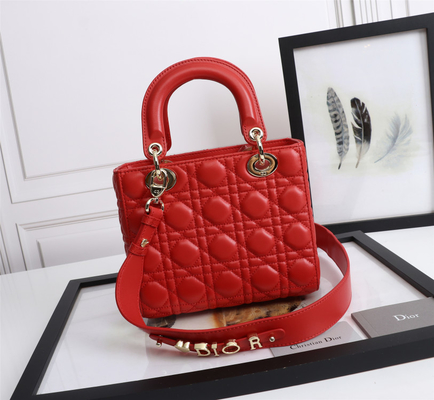 Señora Red Lambskin My Abcdior Dior Cannage Shoulder Bag D6806