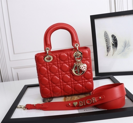 Señora Red Lambskin My Abcdior Dior Cannage Shoulder Bag D6806