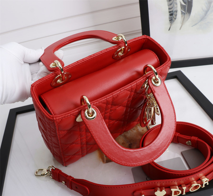 Señora Red Lambskin My Abcdior Dior Cannage Shoulder Bag D6806