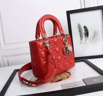 Señora Red Lambskin My Abcdior Dior Cannage Shoulder Bag D6806