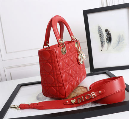 Señora Red Lambskin My Abcdior Dior Cannage Shoulder Bag D6806