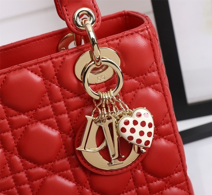 Señora Red Lambskin My Abcdior Dior Cannage Shoulder Bag D6806