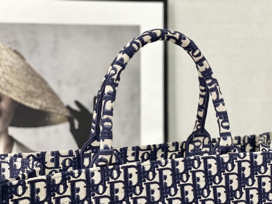 Bolso calificado azul Christian Book Large de Dior Oblique Embroidery Canvas Navy