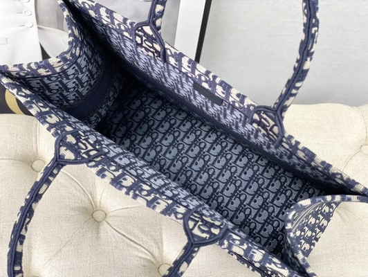 Bolso calificado azul Christian Book Large de Dior Oblique Embroidery Canvas Navy