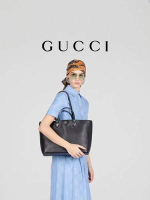 GUCCI Ophidia calificó el bolso pequeño negro de cuero granuloso medio