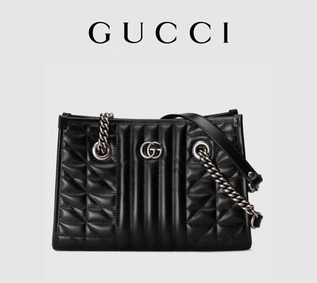 GG calificado de encargo Marmont Matelassé medio Tote Black Leather