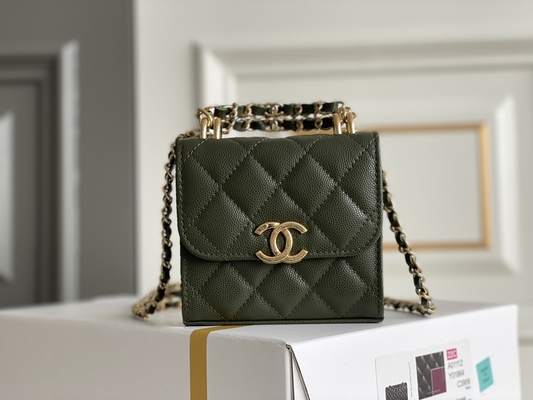 Bolso de cuero clásico AP3020 de Chanel 2way de grano del doble C del oro