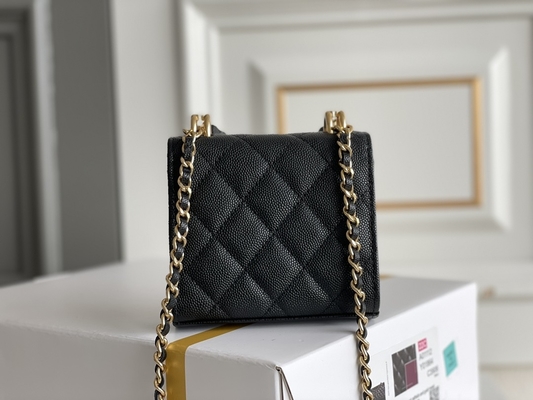 Bolso de cuero clásico AP3020 de Chanel 2way de grano del doble C del oro