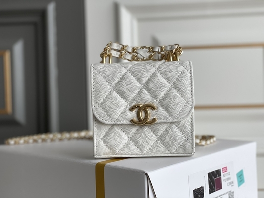 Bolso de cuero clásico AP3020 de Chanel 2way de grano del doble C del oro