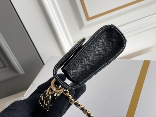 Bolso de cuero clásico AP3020 de Chanel 2way de grano del doble C del oro