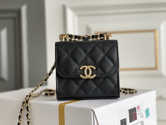 Bolso de cuero clásico AP3020 de Chanel 2way de grano del doble C del oro