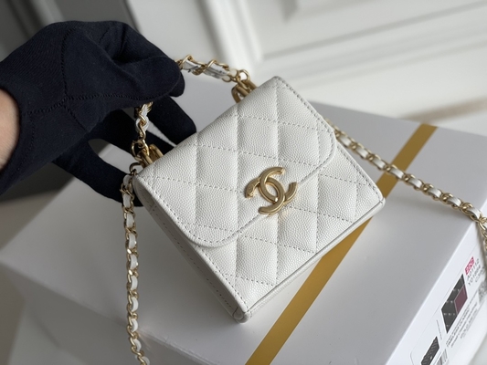 Bolso de cuero clásico AP3020 de Chanel 2way de grano del doble C del oro