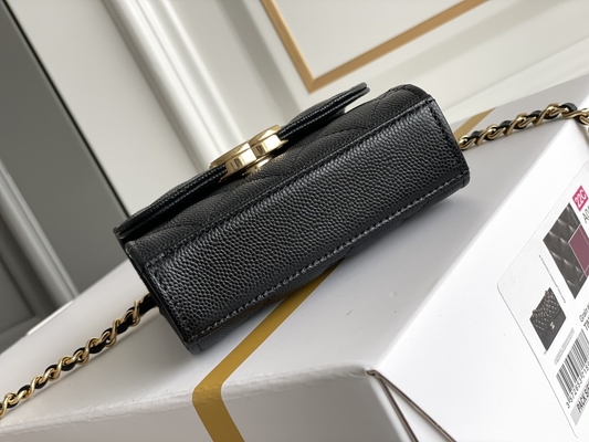 Bolso de cuero clásico AP3020 de Chanel 2way de grano del doble C del oro