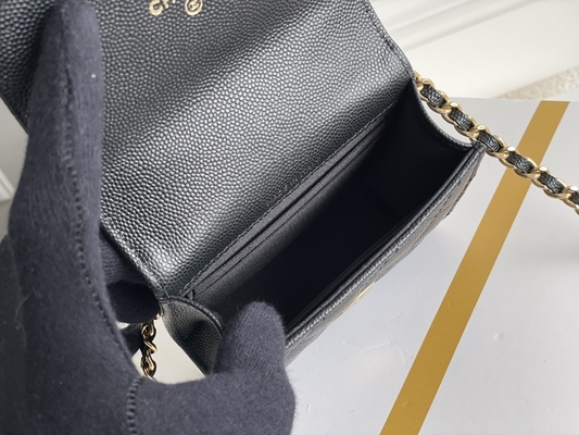 Bolso de cuero clásico AP3020 de Chanel 2way de grano del doble C del oro