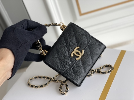 Bolso de cuero clásico AP3020 de Chanel 2way de grano del doble C del oro