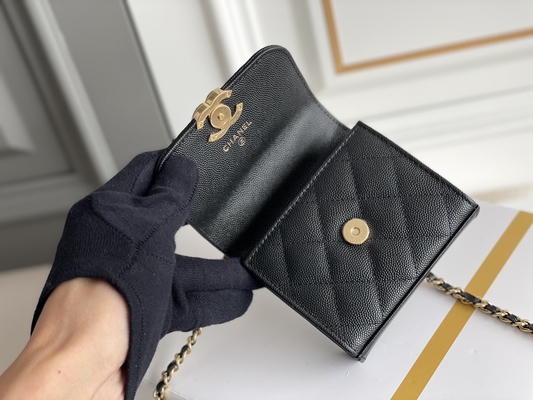 Bolso de cuero clásico AP3020 de Chanel 2way de grano del doble C del oro