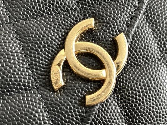 Bolso de cuero clásico AP3020 de Chanel 2way de grano del doble C del oro