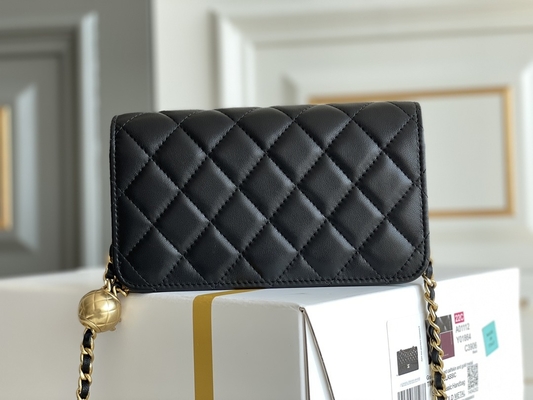 Cartera negra de los bolsos del embrague del WOC de Mini Coco Chanel en una cadena CF20