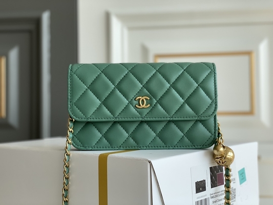 Cartera negra de los bolsos del embrague del WOC de Mini Coco Chanel en una cadena CF20