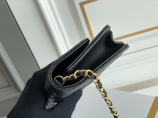 Cartera negra de los bolsos del embrague del WOC de Mini Coco Chanel en una cadena CF20