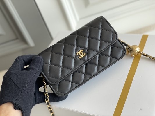 Cartera negra de los bolsos del embrague del WOC de Mini Coco Chanel en una cadena CF20