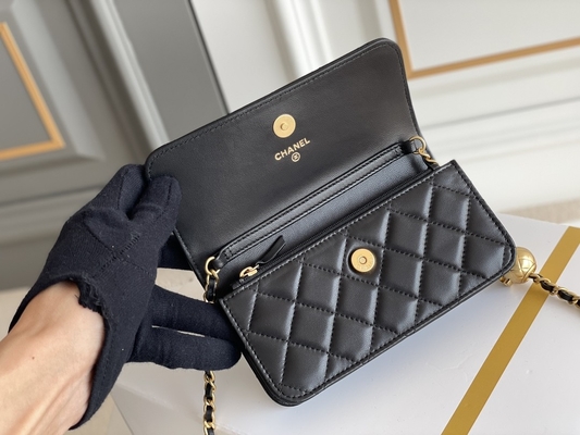 Cartera negra de los bolsos del embrague del WOC de Mini Coco Chanel en una cadena CF20