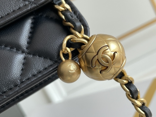 Cartera negra de los bolsos del embrague del WOC de Mini Coco Chanel en una cadena CF20