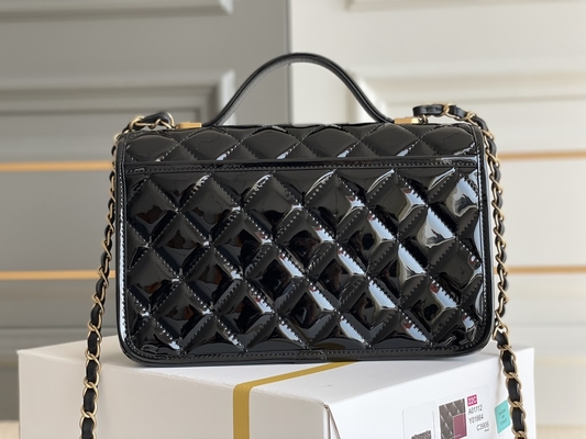 oro 2022 del negro del bolso del queso de soja del charol de Chanel Flap Bag de las mujeres 22k