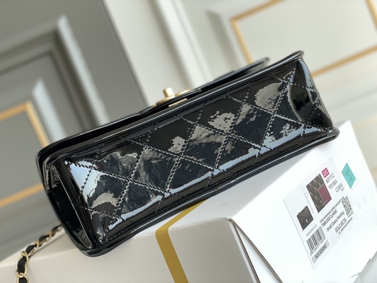 oro 2022 del negro del bolso del queso de soja del charol de Chanel Flap Bag de las mujeres 22k