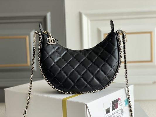 Cuero negro de la piel de becerro del bolso del hobo de Mini Sling Bag Branded Chanel de la cadena