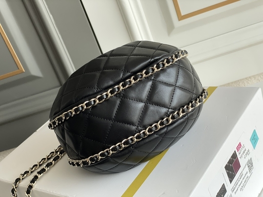 Cuero negro de la piel de becerro del bolso del hobo de Mini Sling Bag Branded Chanel de la cadena