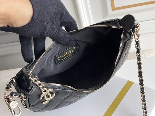 Cuero negro de la piel de becerro del bolso del hobo de Mini Sling Bag Branded Chanel de la cadena