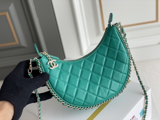 Cuero negro de la piel de becerro del bolso del hobo de Mini Sling Bag Branded Chanel de la cadena