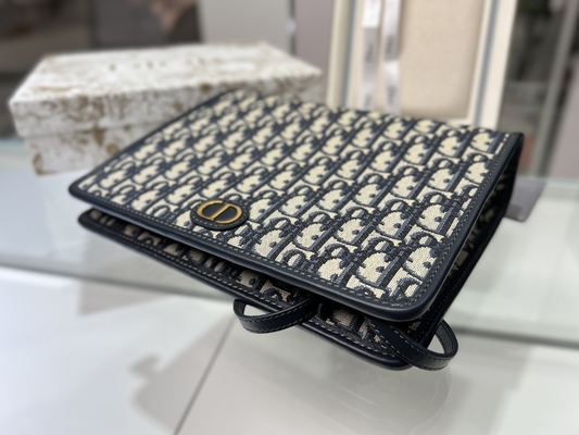 2 en 1 telar jacquar oblicuo azul de la bolsa de Mini Dior 30 Montaigne