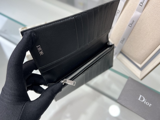 CD vertical grabado en relieve Christian Dior Mens Wallet Diamond Zippered