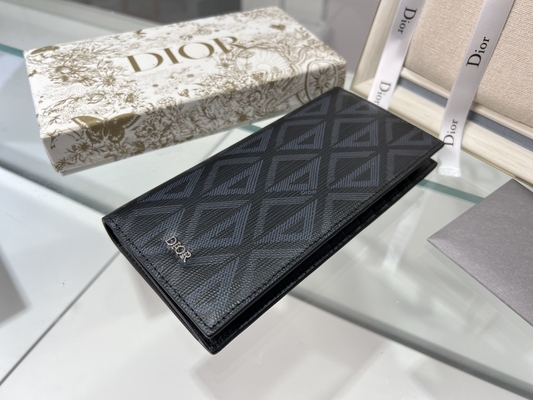CD vertical grabado en relieve Christian Dior Mens Wallet Diamond Zippered