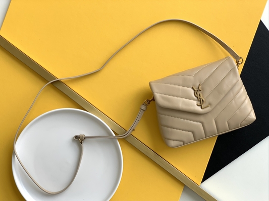 Lona de algodón del bolso de Laurent Ladies Cassandra Chain Shoulder del santo de YVES SAINT LAURENT y piel de becerro de Brown del caramelo