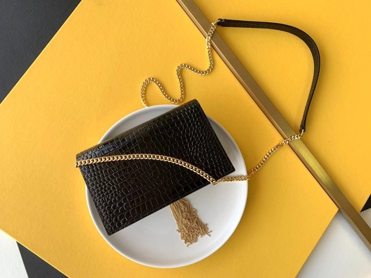 Cadena Kate Small Tassel del oro del bolso del negro de YVES SAINT LAURENT de la piel de becerro