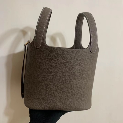 Hermes Branded Ladies Handbag Jaune Ambre Picotin Lock P.M. Clemence Leather Soleil