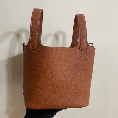 Hermes Branded Ladies Handbag Jaune Ambre Picotin Lock P.M. Clemence Leather Soleil