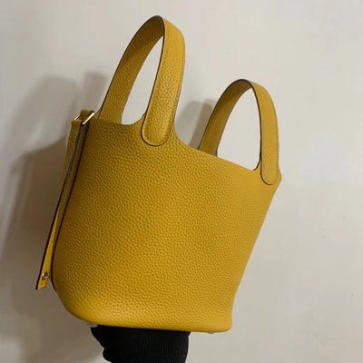 Hermes Branded Ladies Handbag Jaune Ambre Picotin Lock P.M. Clemence Leather Soleil