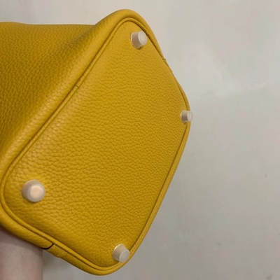 Hermes Branded Ladies Handbag Jaune Ambre Picotin Lock P.M. Clemence Leather Soleil
