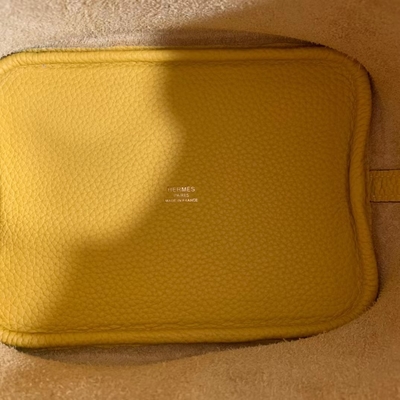 Hermes Branded Ladies Handbag Jaune Ambre Picotin Lock P.M. Clemence Leather Soleil