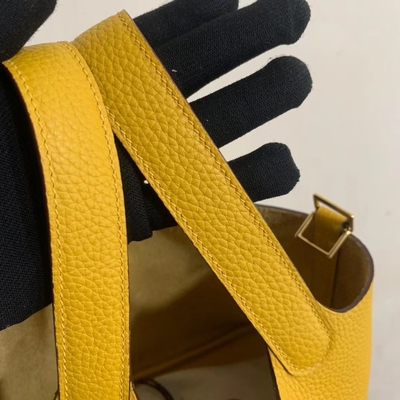 Hermes Branded Ladies Handbag Jaune Ambre Picotin Lock P.M. Clemence Leather Soleil
