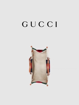 Lona de algodón blanca Mini Blue Striped Tote Bag de Gucci que entrelaza G