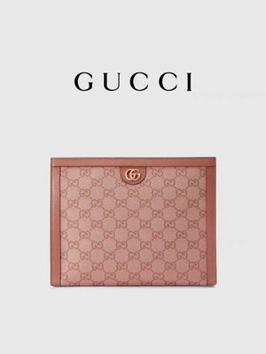 Bolsa del embrague de Mini Pink Canvas Leather Ophidia Gucci con el cierre de cremallera