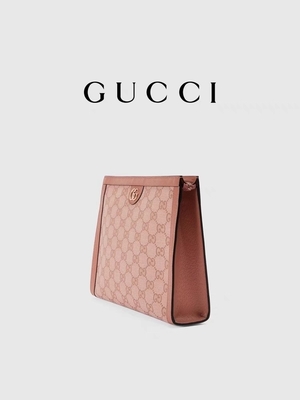 Bolsa del embrague de Mini Pink Canvas Leather Ophidia Gucci con el cierre de cremallera
